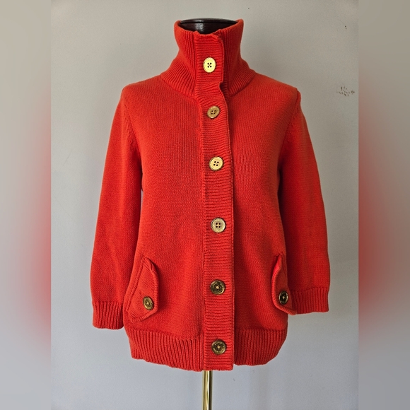 Ralph Lauren Sweaters - RALPH LAUTEN- Orange Knit Gold Buttoned Cardigan. Size Large